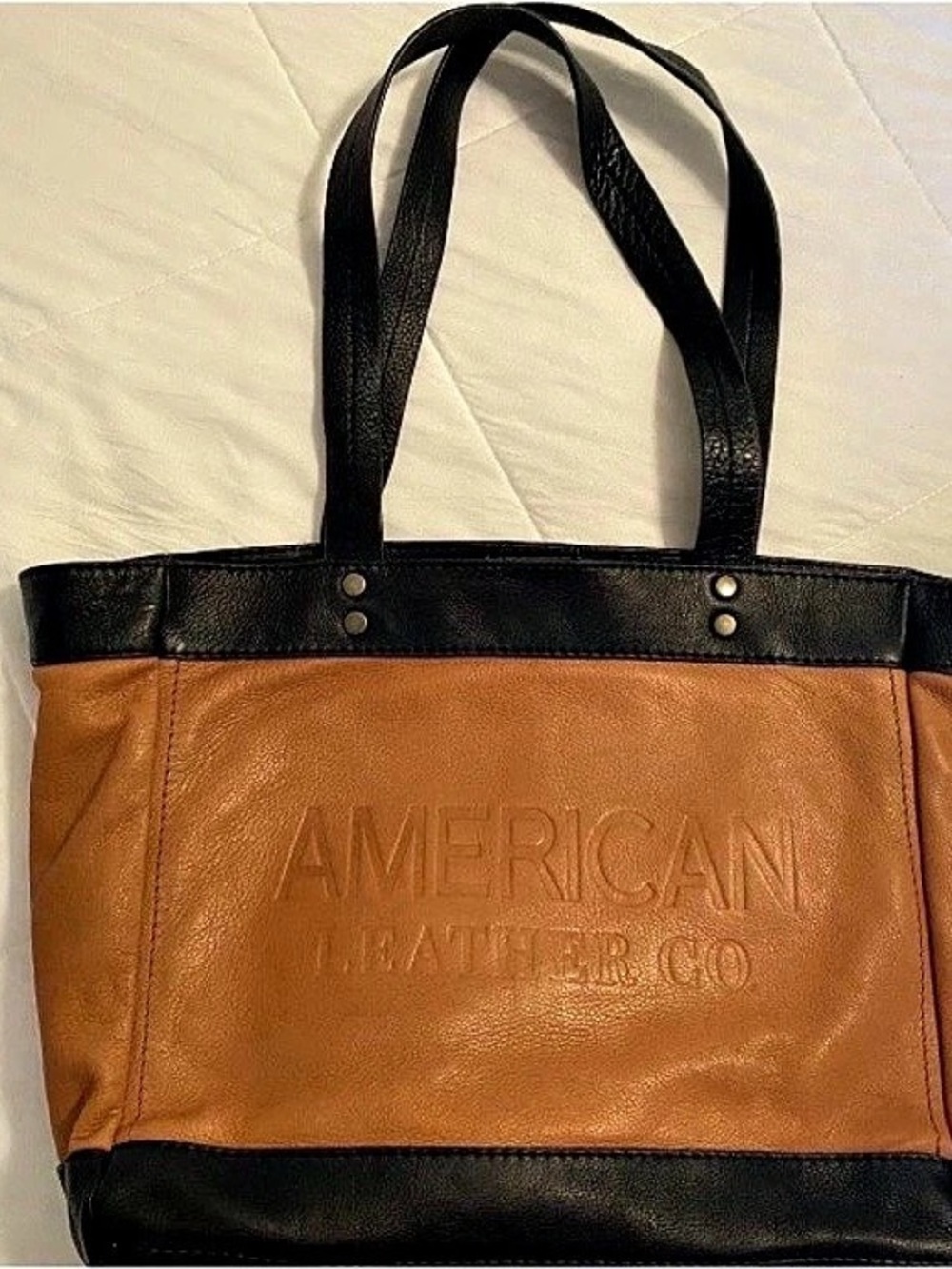 American Leather Co. Leather Two-Tone Tote in Camel- Brown & Black NWOT
